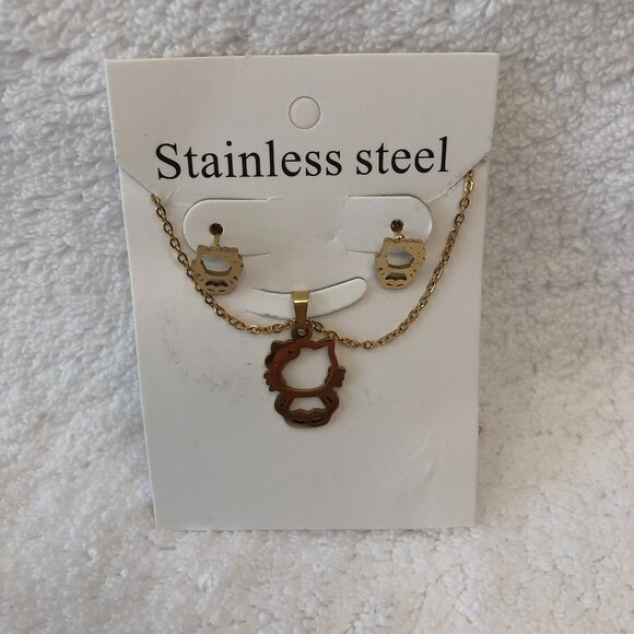 Stainless Steel Other - NWOT Stainless Stell Gold Plated Hello Kitty Earrings & Necklace Set
